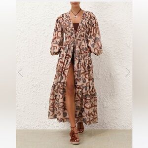 Zimmermann Ascention Tie Billow Long Sleeve Tiered MaxiDress Indienne Floral